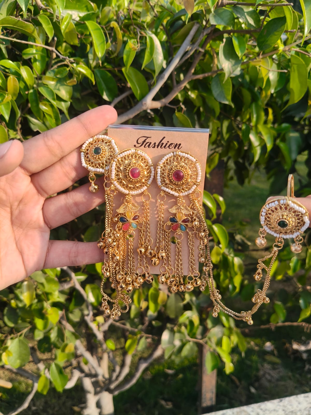 Royal Kashmiri Circular Gold Stud Earrings for Girls