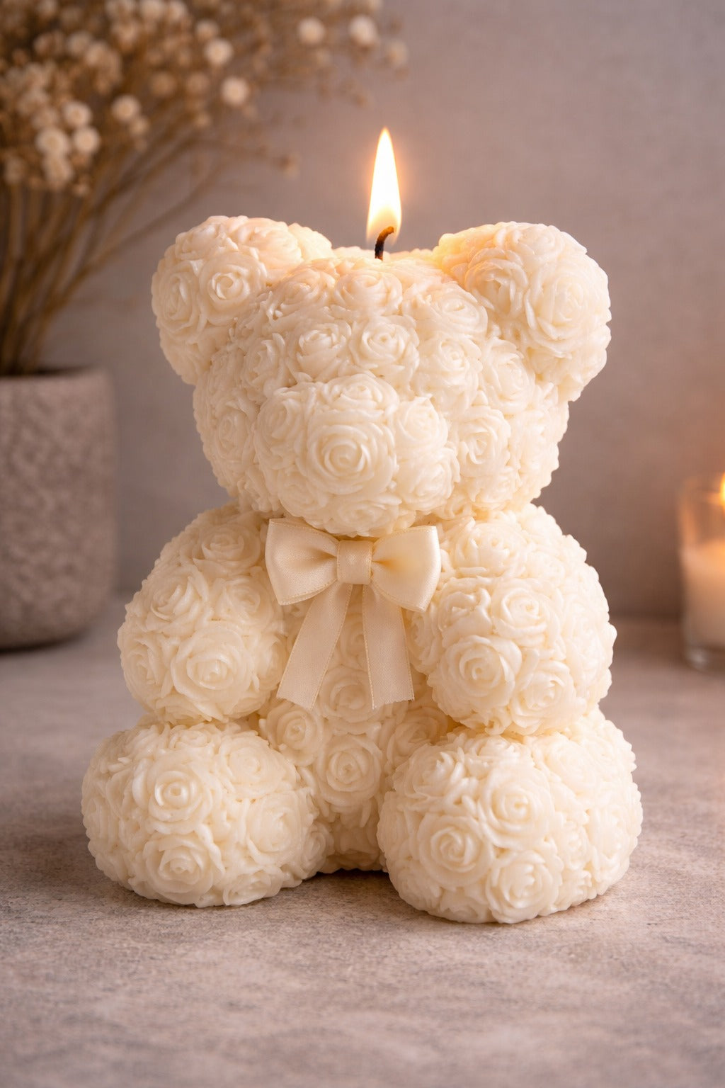 Rose Teddy Bear Candel With Heart