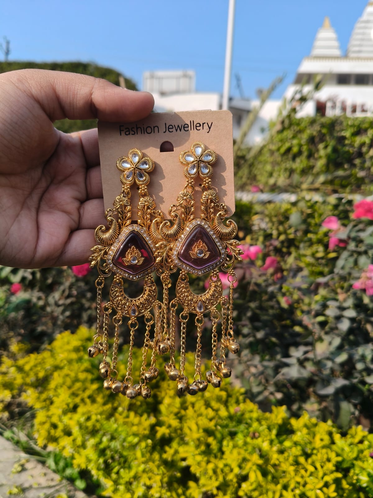 Traditional Kashmiri Gold Long Dangler Earrings for Women